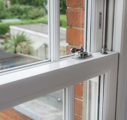 A close up image from the interior view of a heritage sash window
